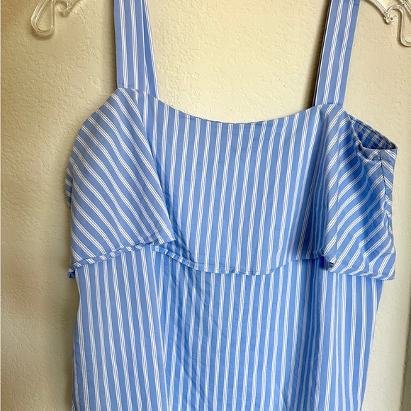 Blue and white striped peplum tank- size small - Picture 3 of 4